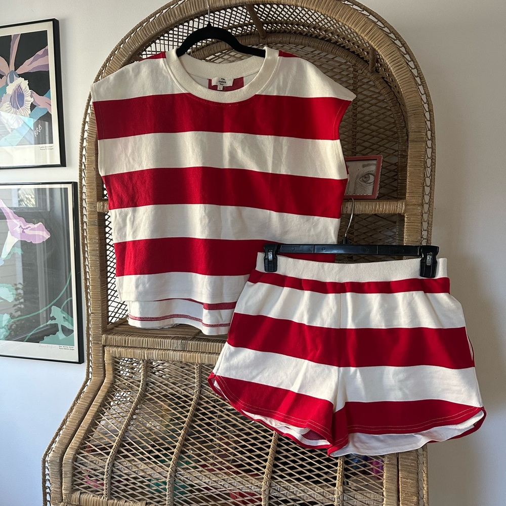 Entro Red and White Striped Top and Matching Short Set Size L